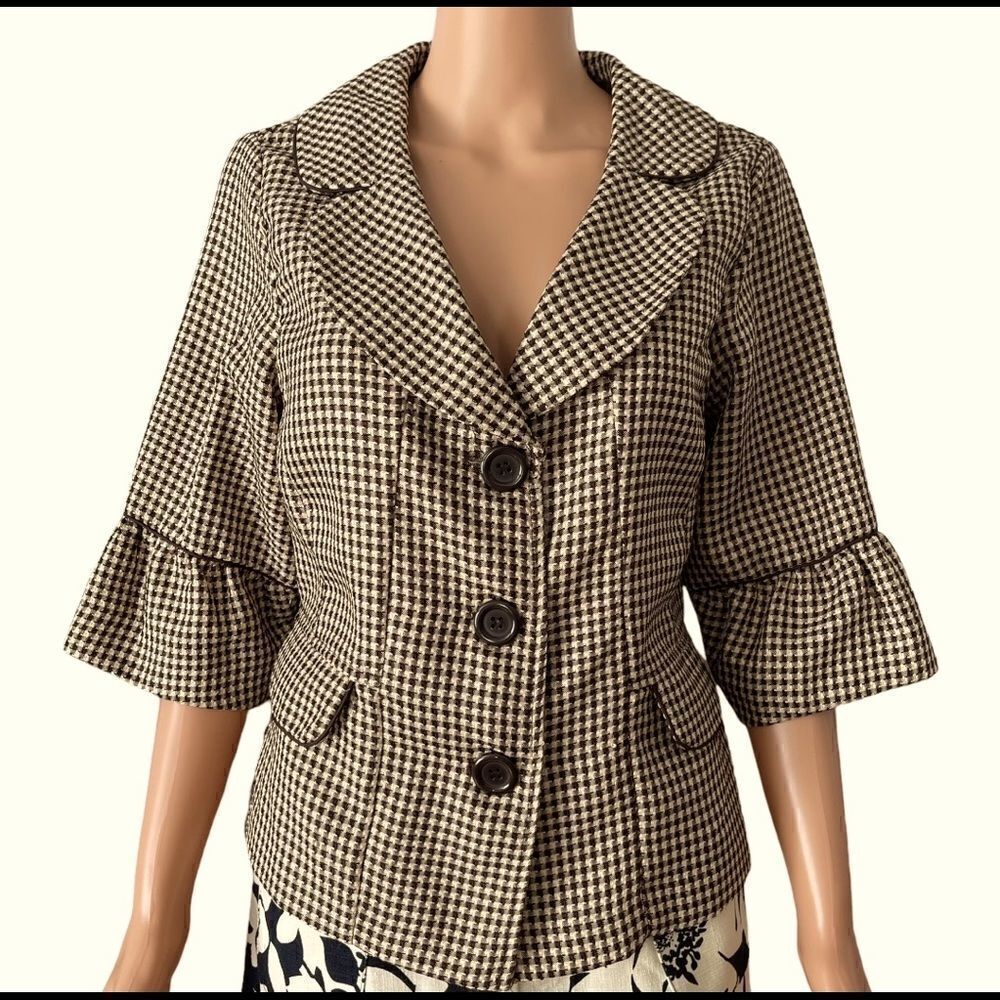 Courtenay Brown Checkered 3-Button Top Size 12